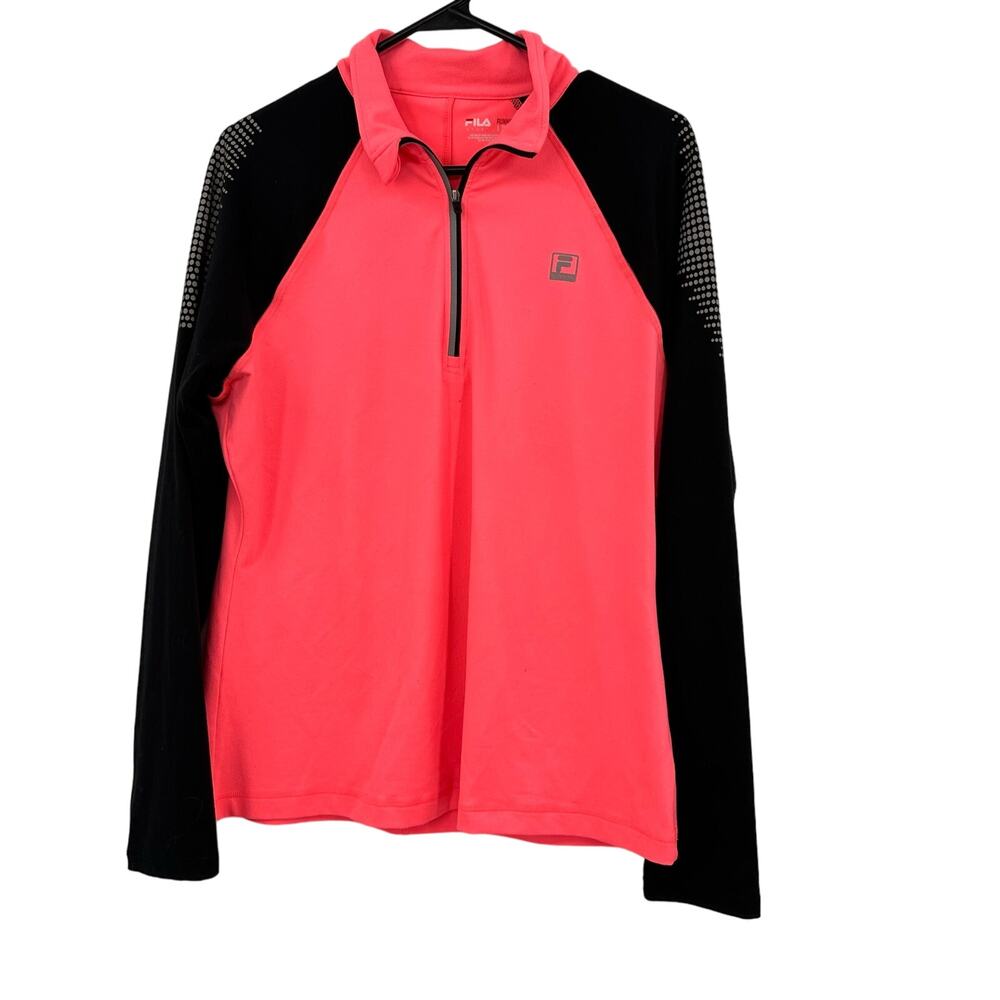 Fila Sport Sz Large Sweater Pink Black 1/4 Zip Pullover Running Track Activewear
